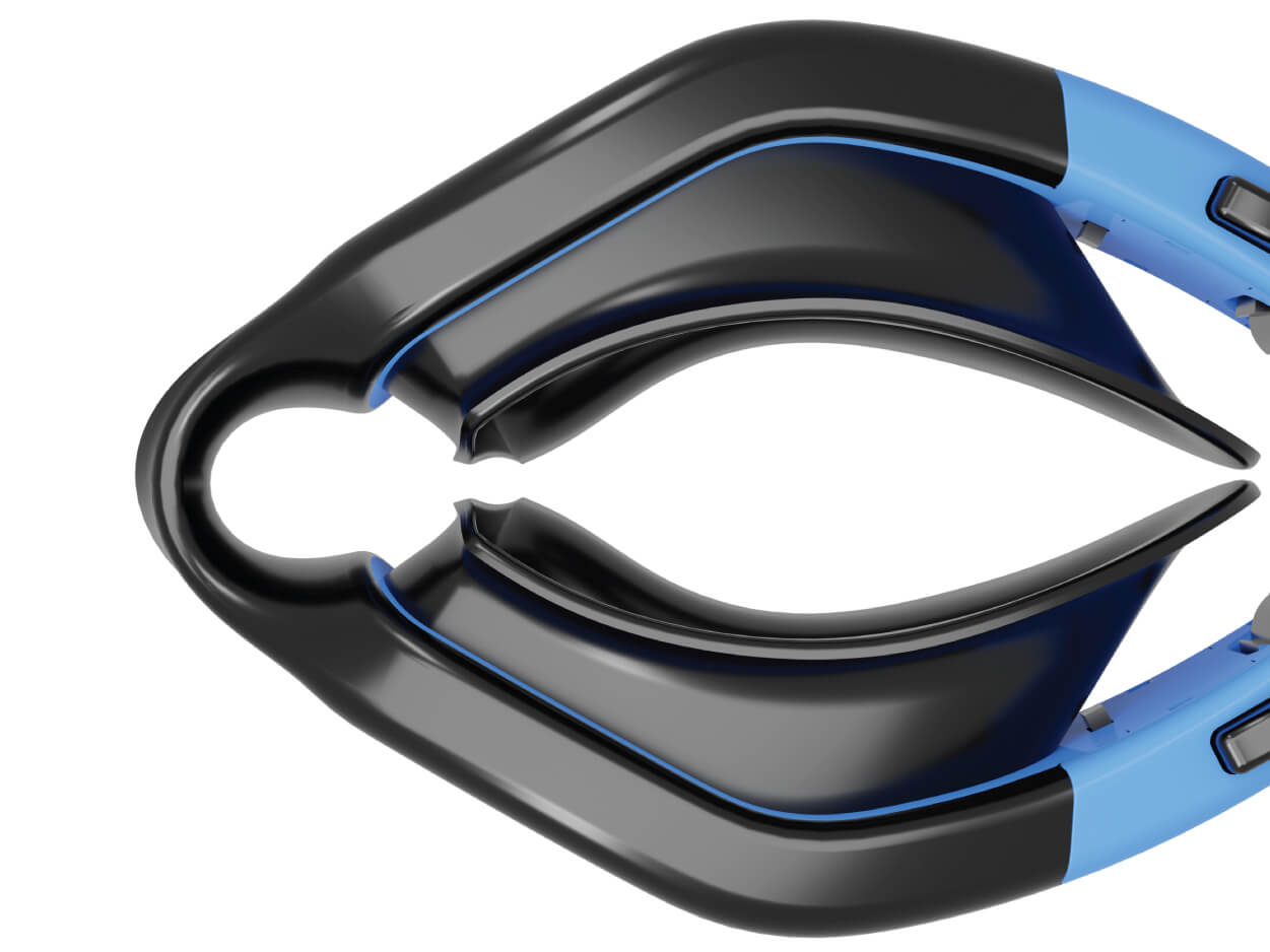 Image highlighting the soft silicone nose bridge of Aqtivaqua DX Wide View Swimming Goggles, demonstrating its flexibility for a comfortable and customizable fit