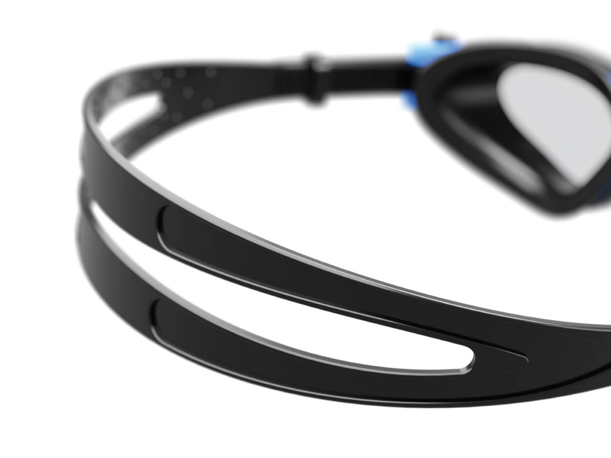 Image displaying the Y-shaped strap of Aqtivaqua DX Wide View Swimming Goggles, designed for easy adjustments and enhanced stability during swim sessions
